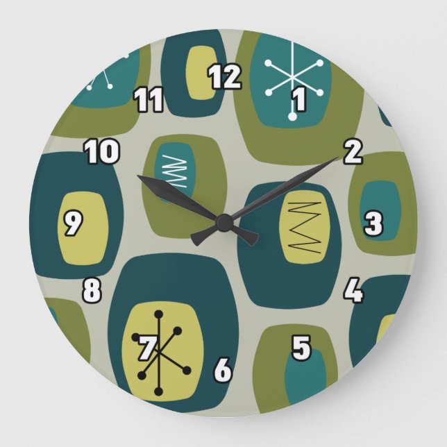 Mid Century Modern Oblongs Olive Green Large Clock (Front)