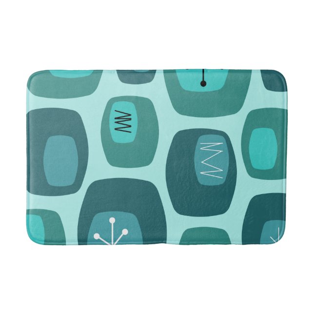 Mid Century Modern Oblongs Turquoise Bath Mat (Front)