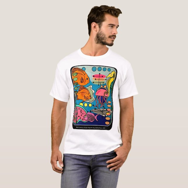 'Mid-Century Modern Ocean Aquatic' painting on a T-Shirt (Front Full)