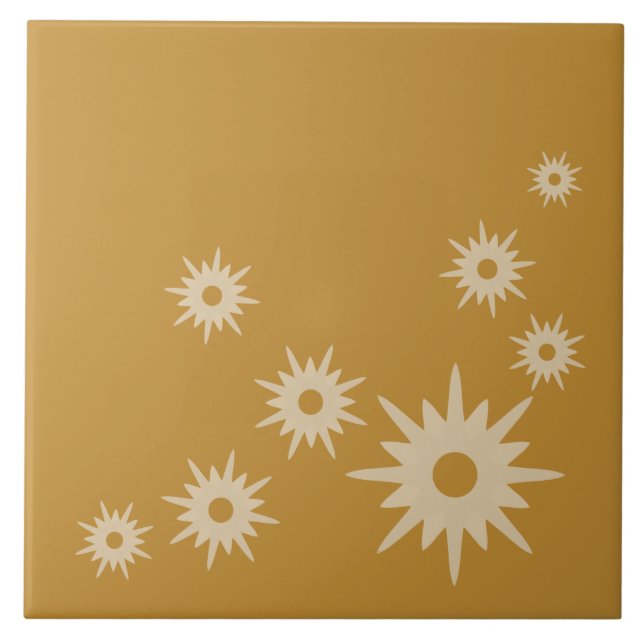 Mid-Century Modern Ochre Gold Starbursts Tile (Front)