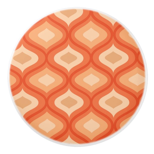 Mid century modern ogee orange and beige   ceramic knob (Front)