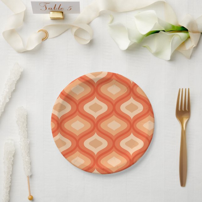 Mid century Modern Ogee Orange and Beige  Paper Plate (Wedding)
