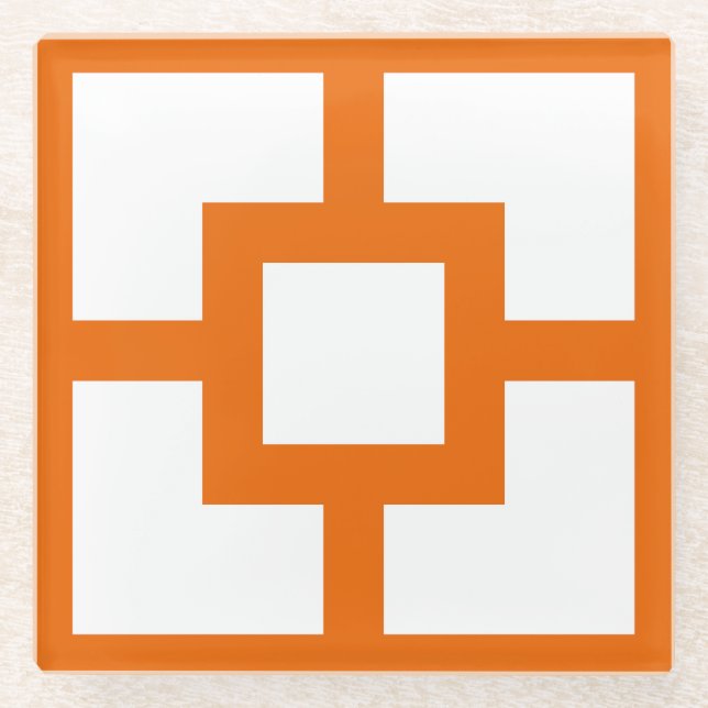 Mid Century Modern Orange and White Breeze Block  Glass Coaster (Front)