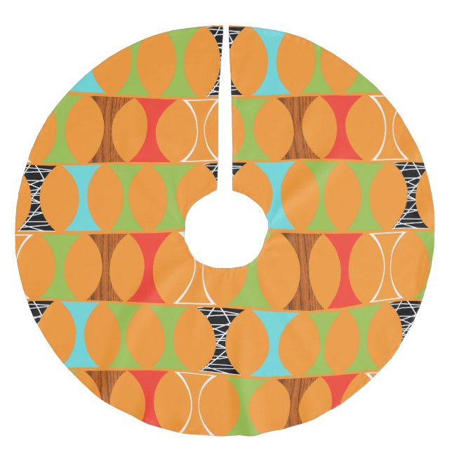 Mid Century Modern Orange Christmas Tree Skirt (Front)