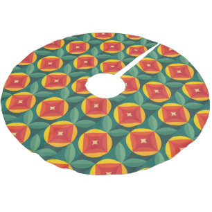 Mid Century Modern Orange Floral Pattern Brushed Polyester Tree Skirt