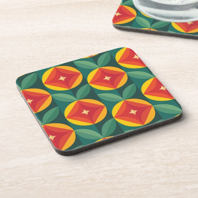 Mid Century Modern Orange Floral Pattern Coaster (Left Side)