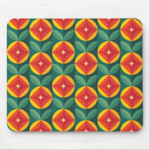Mid Century Modern Orange Floral Pattern Mouse Pad
