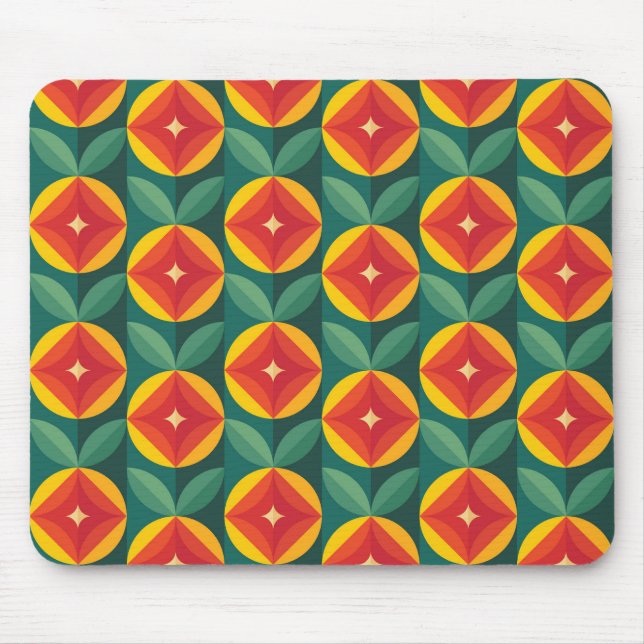 Mid Century Modern Orange Floral Pattern Mouse Pad (Front)