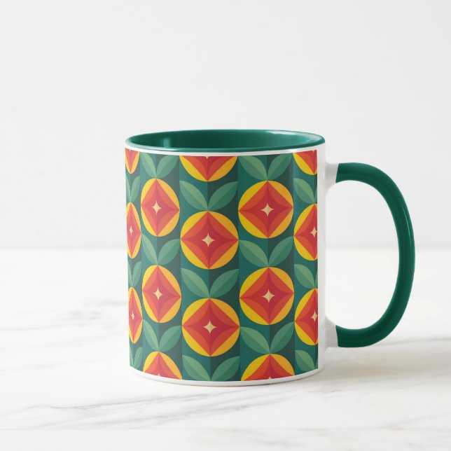 Mid Century Modern Orange Floral Pattern Mug (Right)