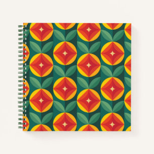 Mid Century Modern Orange Floral Pattern Notebook