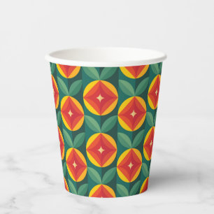 Mid Century Modern Orange Floral Pattern Paper Cups