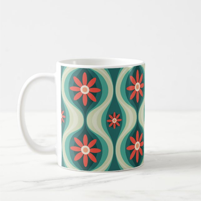 Mid-Century Modern: Orange Flowers Abstract Coffee Mug (Left)