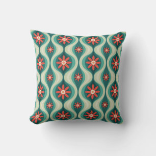 Mid-Century Modern: Orange Flowers Abstract Cushion