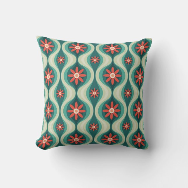 Mid-Century Modern: Orange Flowers Abstract Cushion (Front)