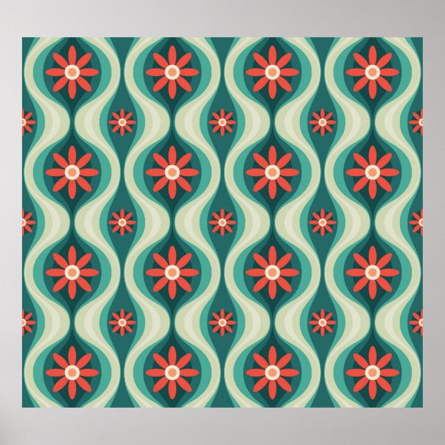 Mid-Century Modern: Orange Flowers Abstract Poster (Front)