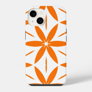 Mid-Century Modern Orange Geometric Floral iPhone 14 Case