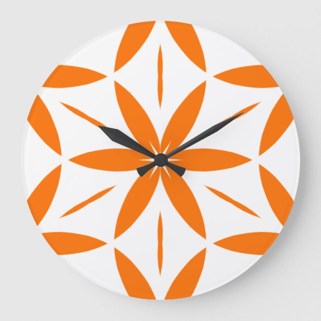 Mid-Century Modern Orange Geometric Floral Large Clock (Front)