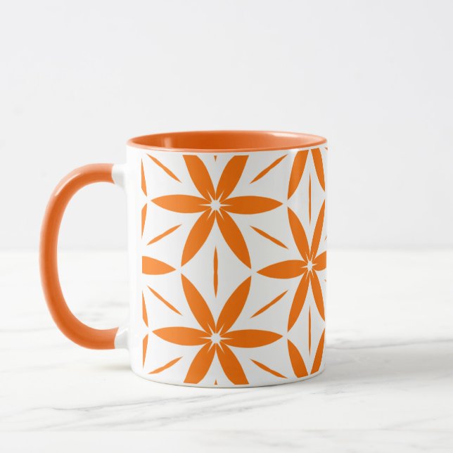 Mid-Century Modern Orange Geometric Floral Mug (Left)