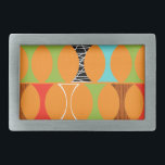 Mid Century Modern Orange Pattern Belt Buckle<br><div class="desc">Knock, knock. Who's there? Mid Century Modern Orange Pattern Belt Buckle! Hey, with a design this retro, you don't need a punch line. This perfectly mod pattern features a vibrant orange background and rows of an adorably kitschy shape in green, red, turquoise, black & white, and wood grain. The shape...</div>