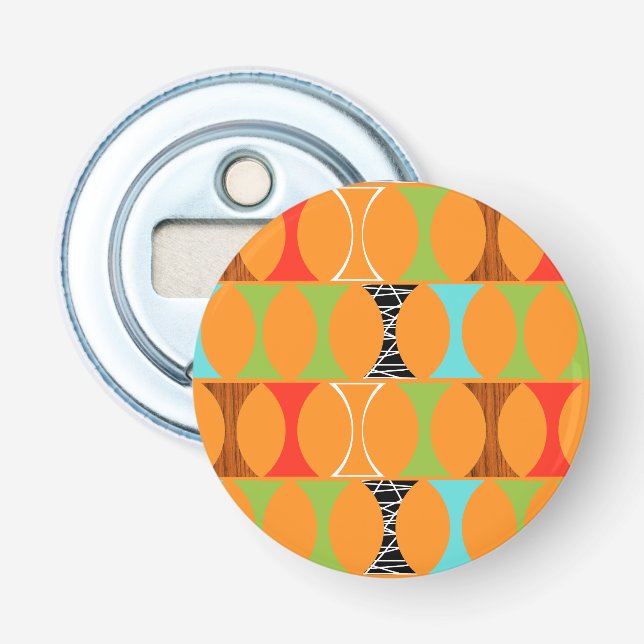 Mid Century Modern Orange Pattern Bottle Opener (Front)