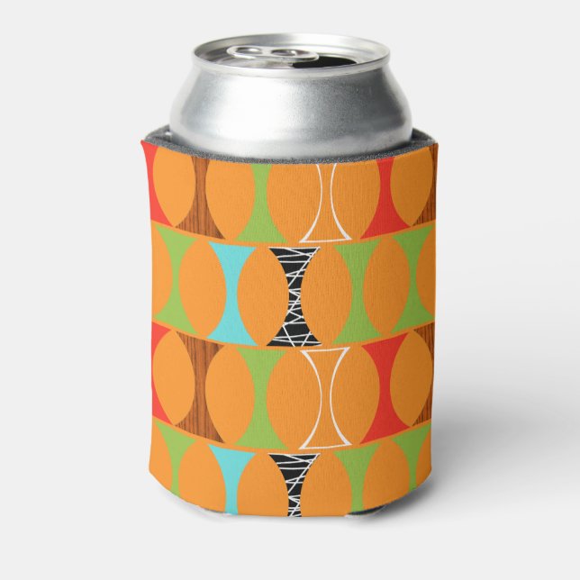 Mid Century Modern Orange Pattern Can Cooler (Can Back)