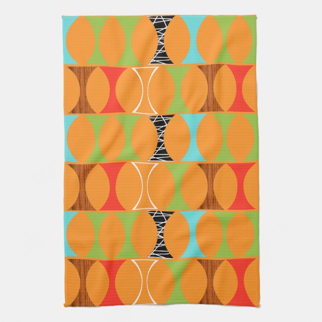 Mid Century Modern Orange Pattern Kitchen Towel (Vertical)