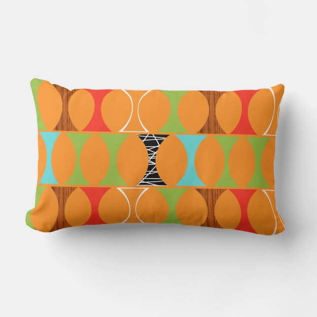 Mid Century Modern Orange Pattern Lumbar Pillow (Front)