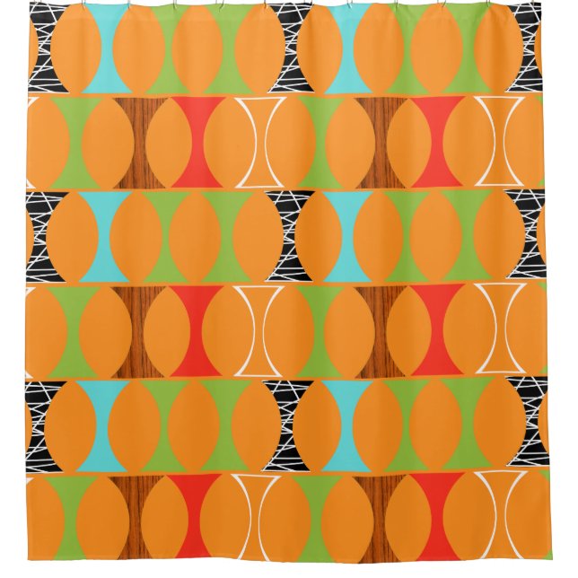 Mid Century Modern Orange Pattern Shower Curtain (Front)