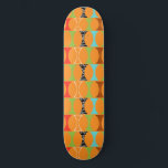 Mid Century Modern Orange Pattern Skateboard<br><div class="desc">Knock, knock. Who's there? Mid Century Modern Orange Pattern Skateboard! Hey, with a design this retro, you don't need a punch line. This perfectly mod pattern features a vibrant orange background and rows of an adorably kitschy shape in green, red, turquoise, black & white, and wood grain. The shape probably...</div>