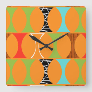 Mid Century Modern Orange Pattern Wall Clock