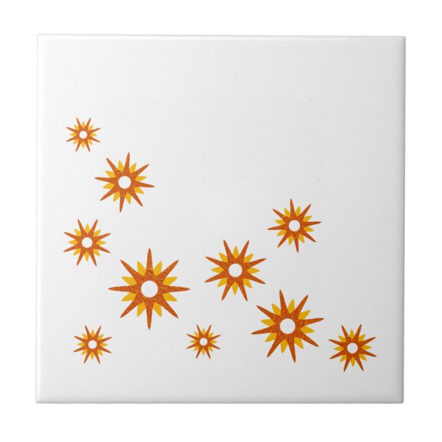 Mid-Century Modern Orange Starburst Design Tile (Front)