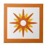 Mid-Century Modern Orange Starburst Design Tile<br><div class="desc">Modern design featuring a single orange starburst on a white background, framed in bright orange. Simple, clean modern design. One design of a coordinating collection. Create your own custom tile by uploading a new image, or use the "message" button to contact the designer for help. To create your own design:...</div>