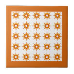 Mid-Century Modern Orange Starburst Pattern Tile<br><div class="desc">Mid-century modern inspired design featuring vintage pattern of retro orange starbursts on a white background, framed in bright orange. Simple, clean modern design. Create your own custom pattern by uploading a new image, or use the "message" button to contact the designer for help. To create your own patterned design: 1....</div>