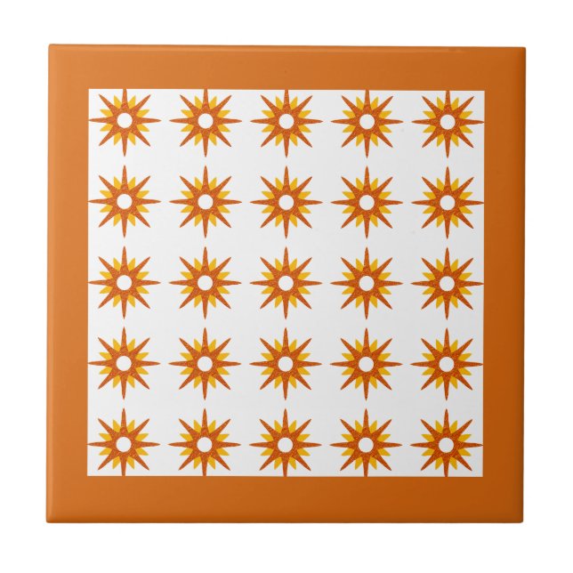 Mid-Century Modern Orange Starburst Pattern Tile (Front)