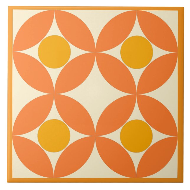 Mid Century Modern Orange Yellow Ceramic Tile (Front)