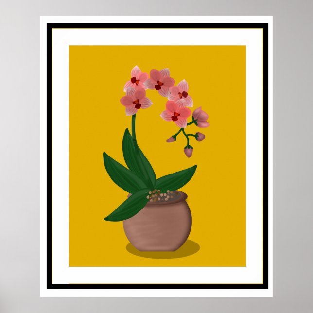 Mid-Century Modern Orchid Illustration Poster (Front)