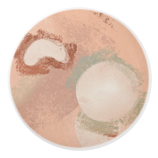 Mid Century Modern Organic Pattern Terracotta Mint Ceramic Knob (Front)