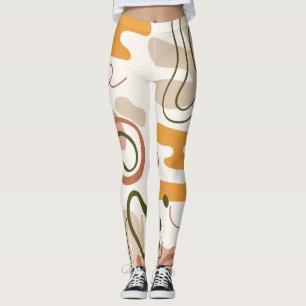 Mid Century Modern Organic Shapes Matte Cream Line Leggings