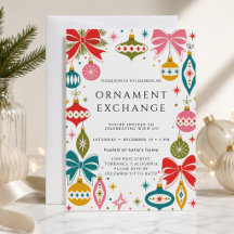 Mid Century Modern Ornament Exchange Party Invite