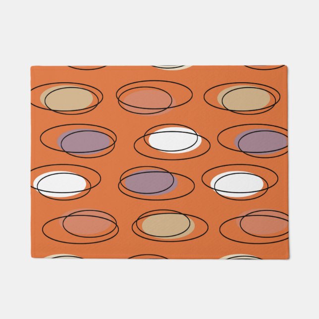 Mid Century Modern Ovals Scribbles Orange Doormat (Front)
