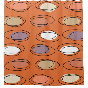 Mid Century Modern Ovals Scribbles Orange Shower Curtain