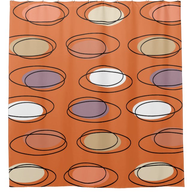 Mid Century Modern Ovals Scribbles Orange Shower Curtain (Front)