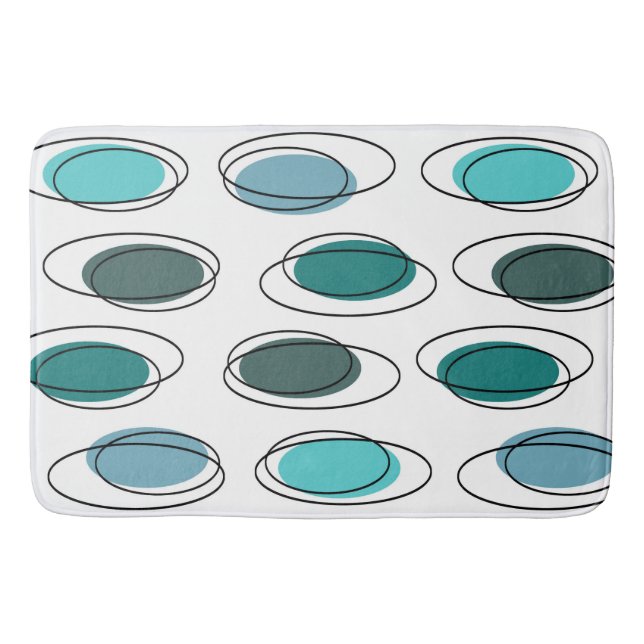 Mid Century Modern Ovals Scribbles Turquoise Bath Mat (Front)