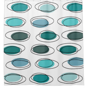Mid Century Modern Ovals Scribbles Turquoise Shower Curtain