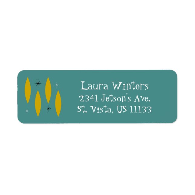 Mid Century Modern Ovals Starbursts Gold on Teal  (Front)