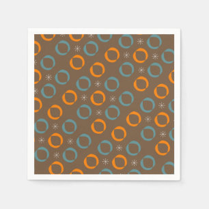 Mid Century Modern, Ovals, Stars Teal Orange Brown Napkin