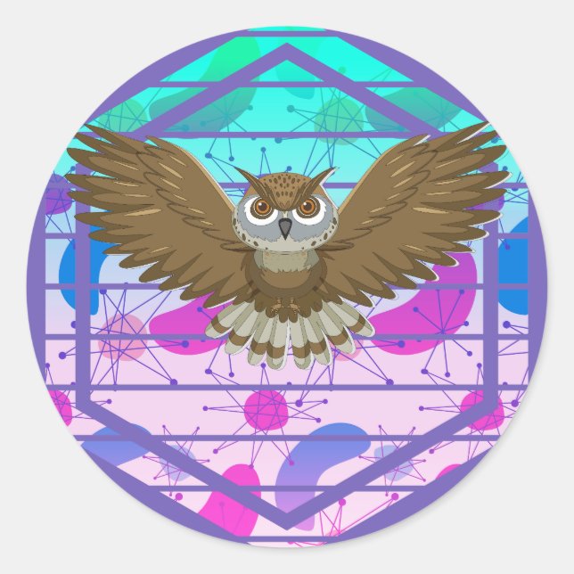 Mid Century Modern Owl Classic Round Sticker (Front)