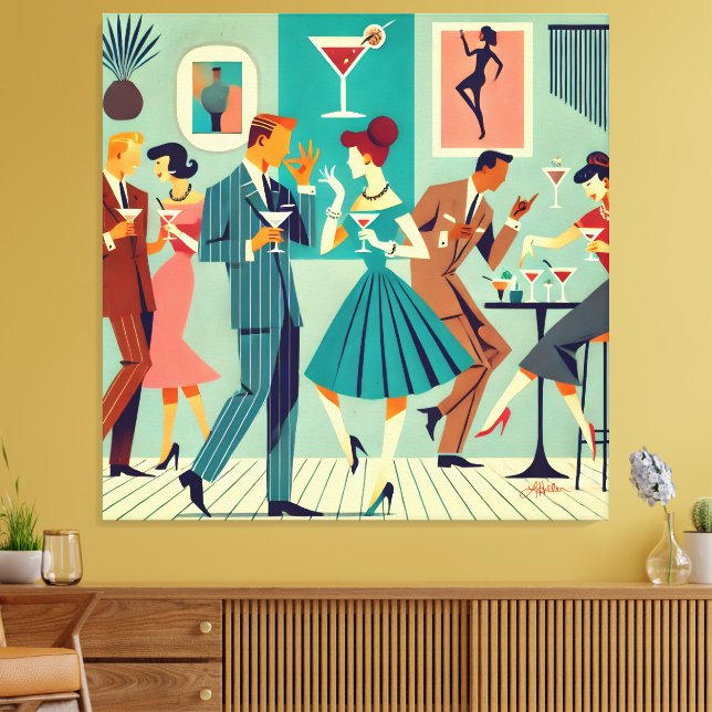 Mid Century Modern Party The Martini Dance Canvas Print (Insitu(LivingRoom))