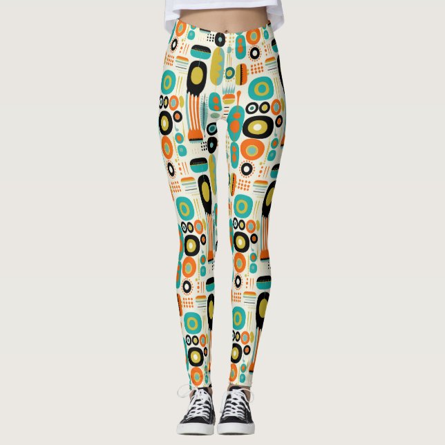 Mid Century Modern Pattern Colorful Retro Stylish Leggings (Front)