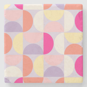 Mid Century Modern Pattern Colourful Collage Stone Coaster
